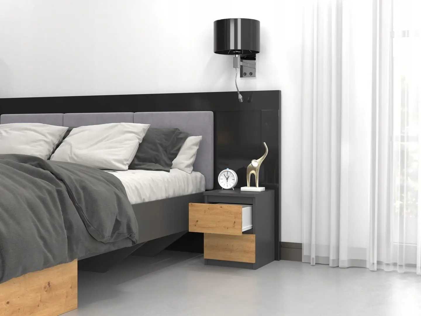 Тумба прикроватная TopEshop Malwa M2 (Anthracite/Artisan Oak)