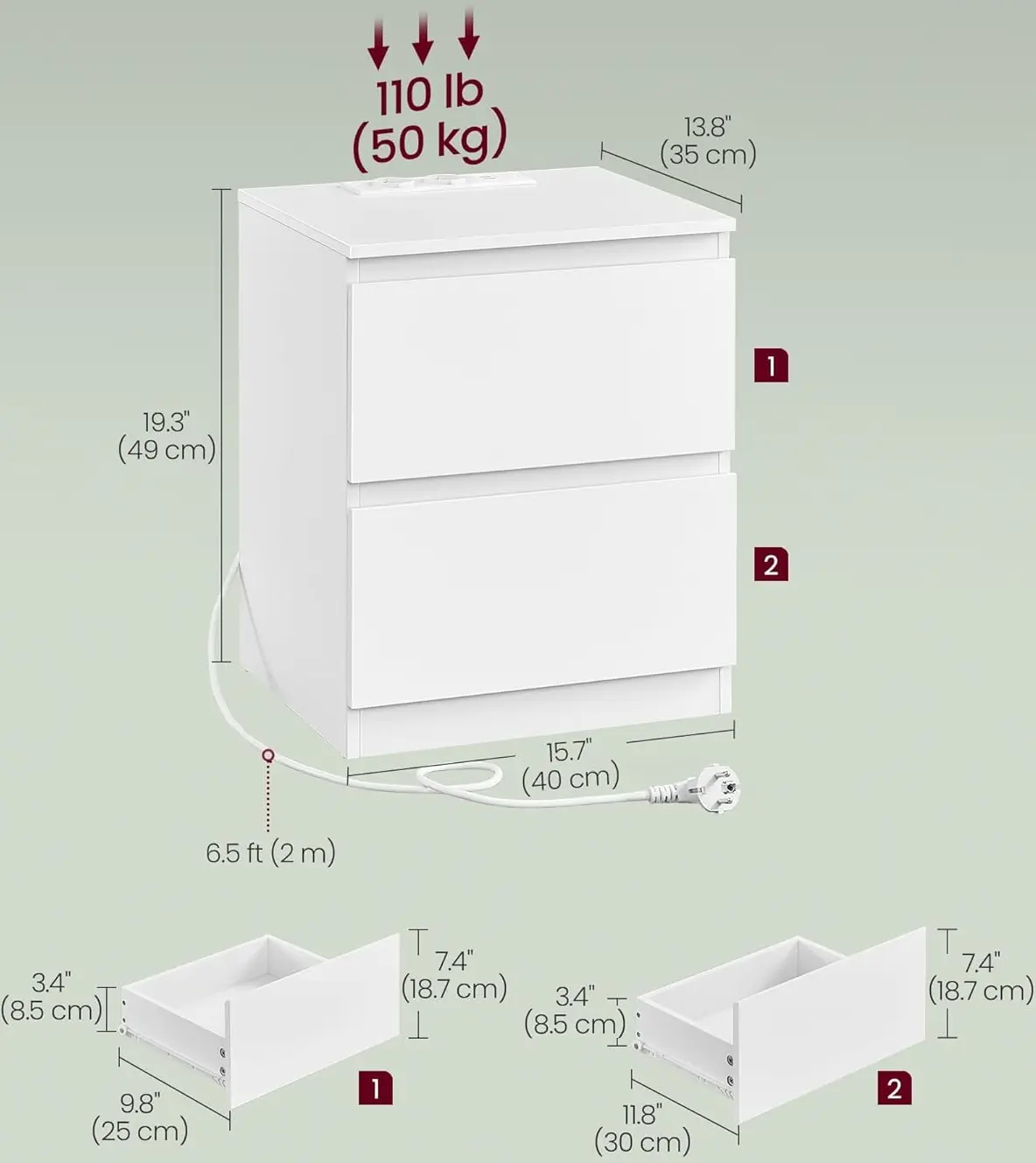 Набор прикроватных тумбочек Vasagle Kailyn LET821W02 (White) - 6