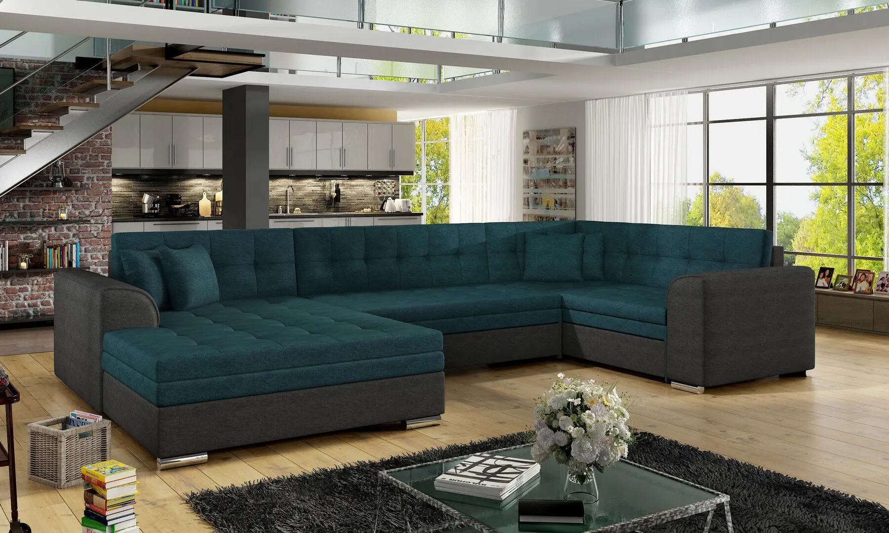 Canapea in forma de U Eltap Damario Dora 85/Dora 96 Right (Turquoise/Anthracite)