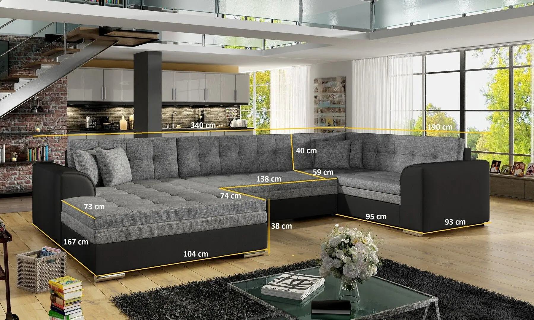 Canapea in forma de U Eltap Damario Matt Velvet 85/Kongo 195 Right (Gray/Brown-Gray) - 5