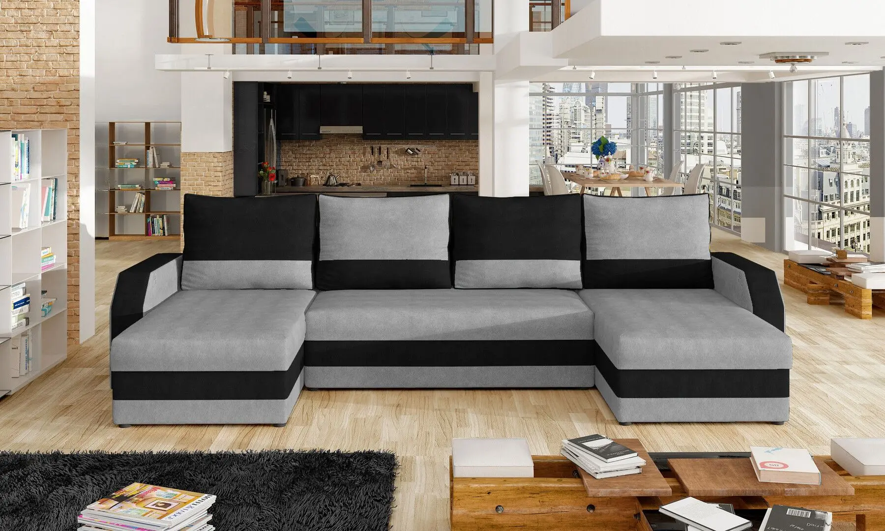 Canapea in forma de U Eltap Marion Paros 05/Kronos 07 (Gray Light/Black)