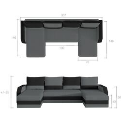 Canapea in forma de U Eltap Marion Paros 06/Paros 05 (Graphite/Gray Light) Thumb
