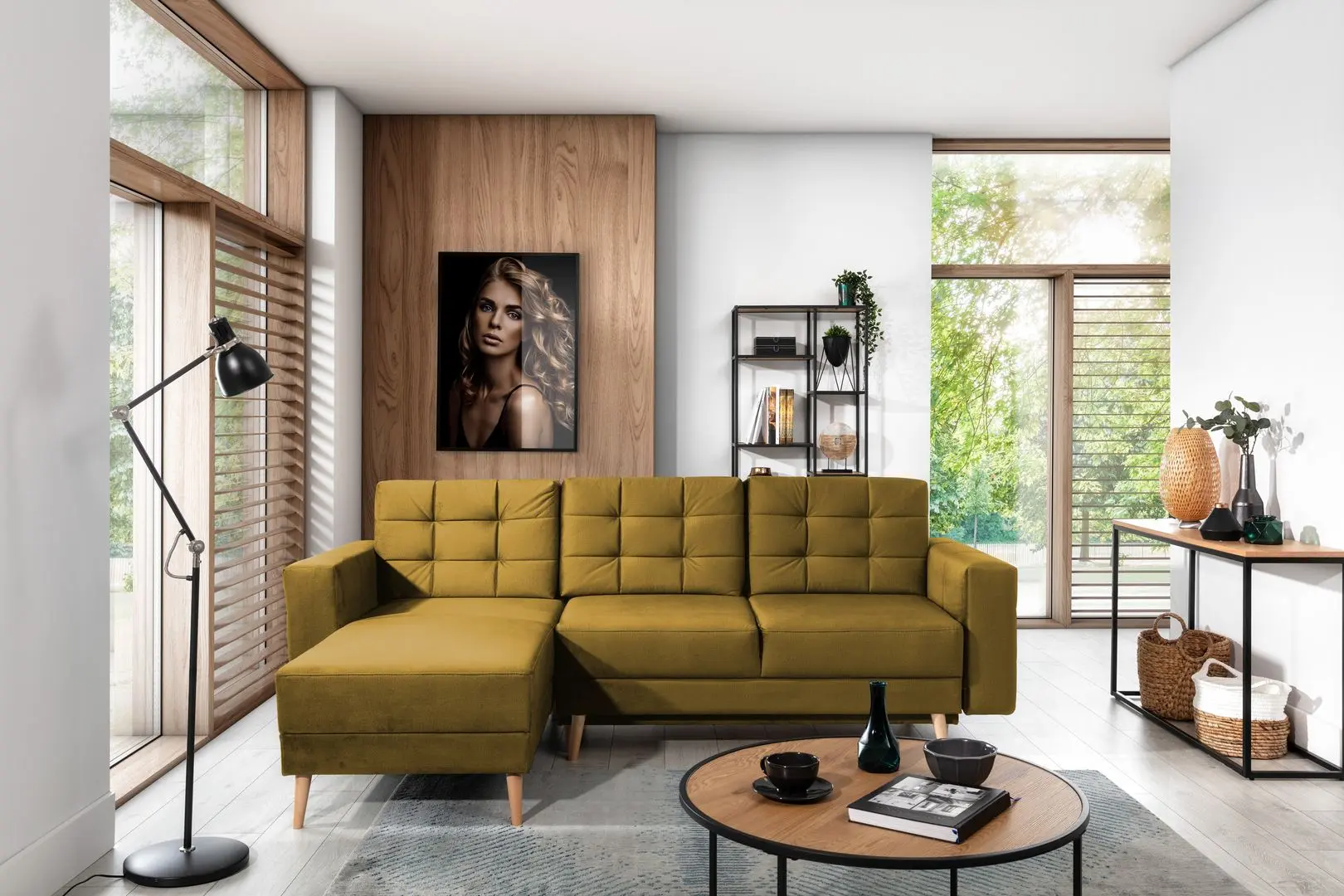 Canapea de colt Eltap Asgard L Monolith 48 (Mustard)