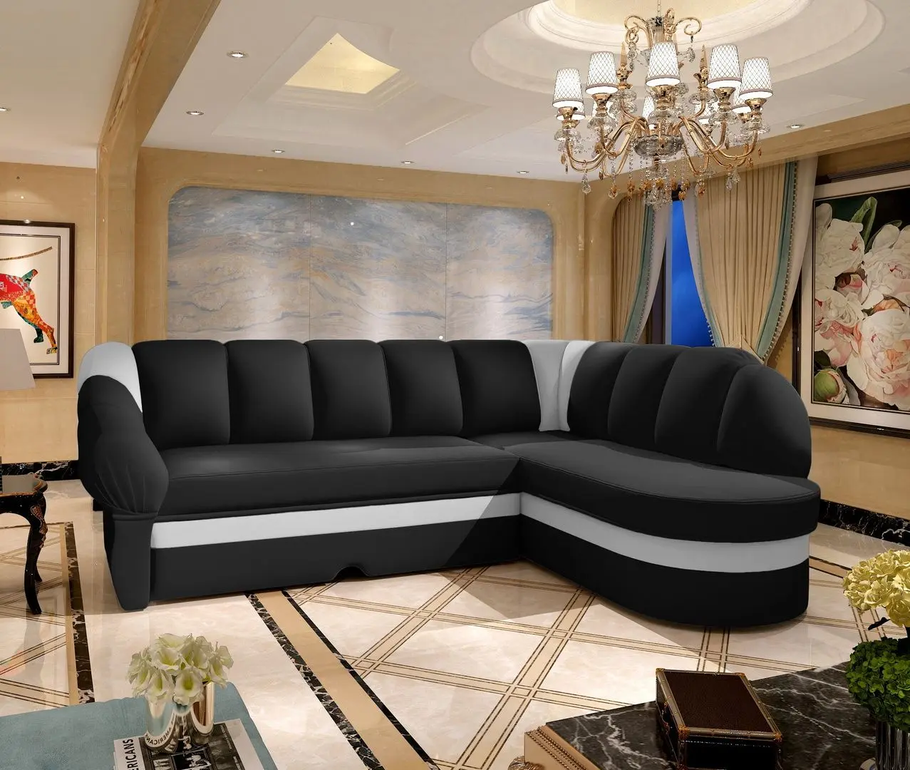 Canapea de colt Eltap Benano Right Soft 11/Soft 17 (Black/White)