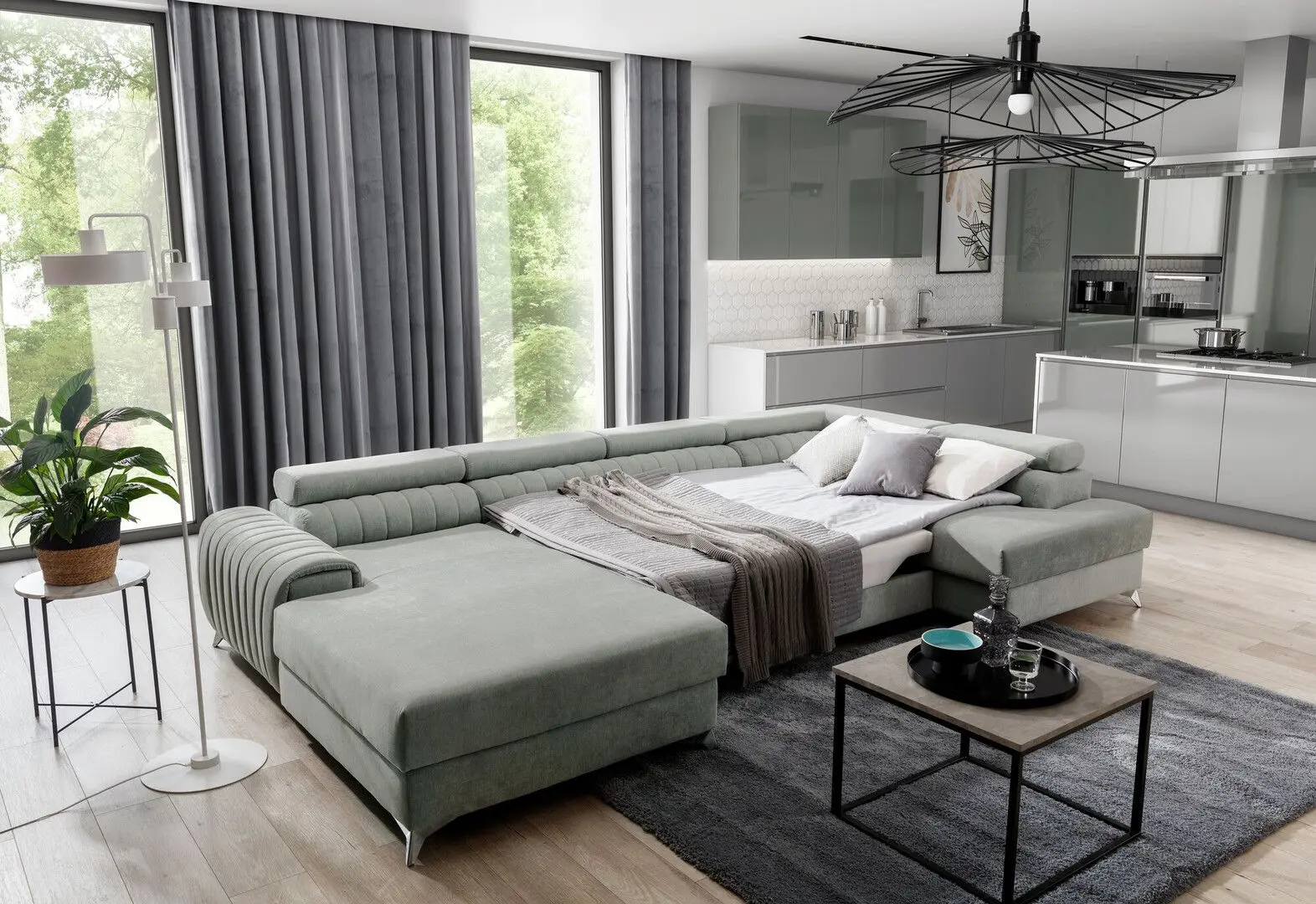 Canapea in forma de U Eltap Lacante Velvetmat 38 Left (Emerald)