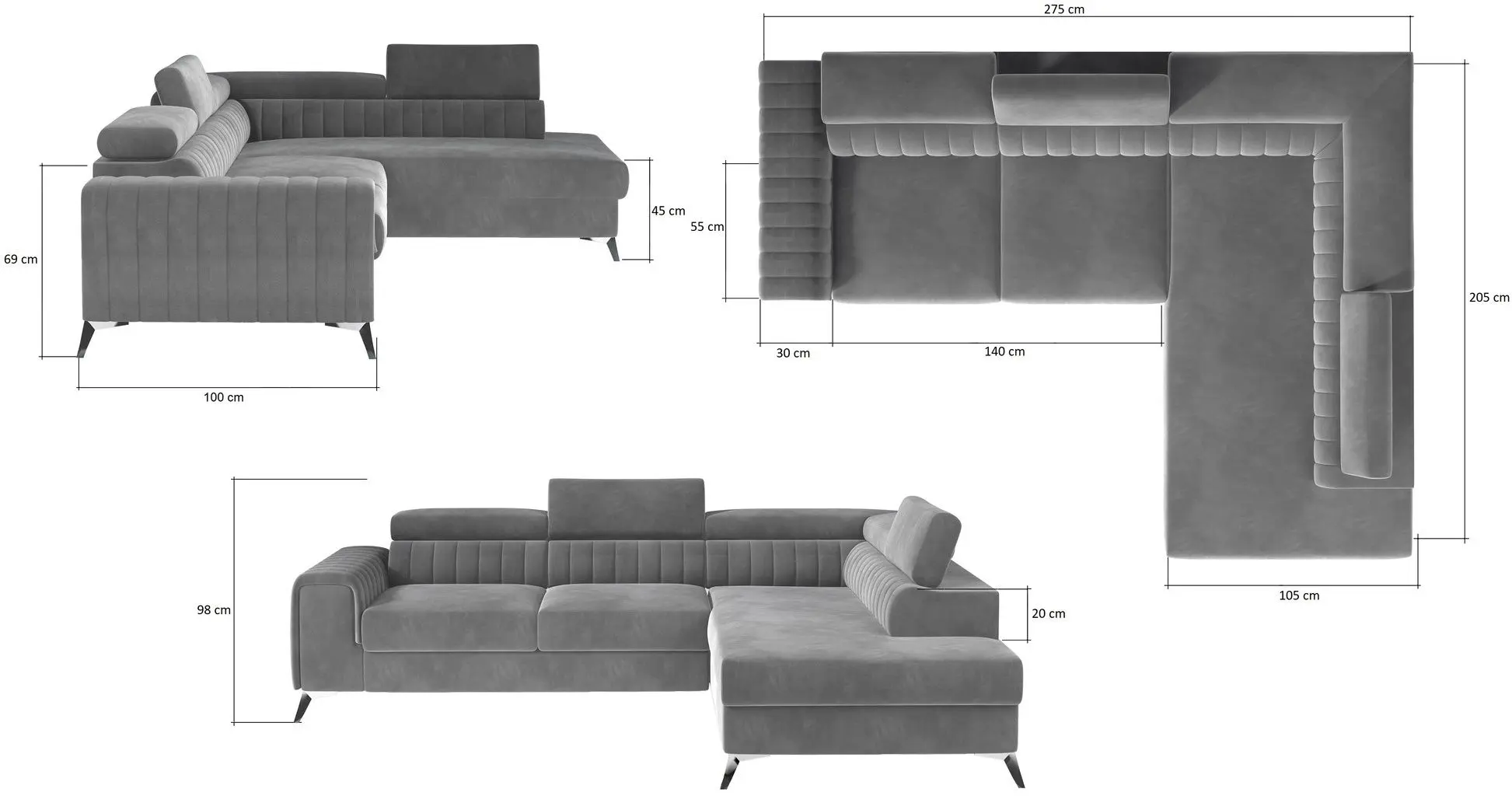 Диван угловой Eltap Laurence Dora 96 Right (Anthracite)