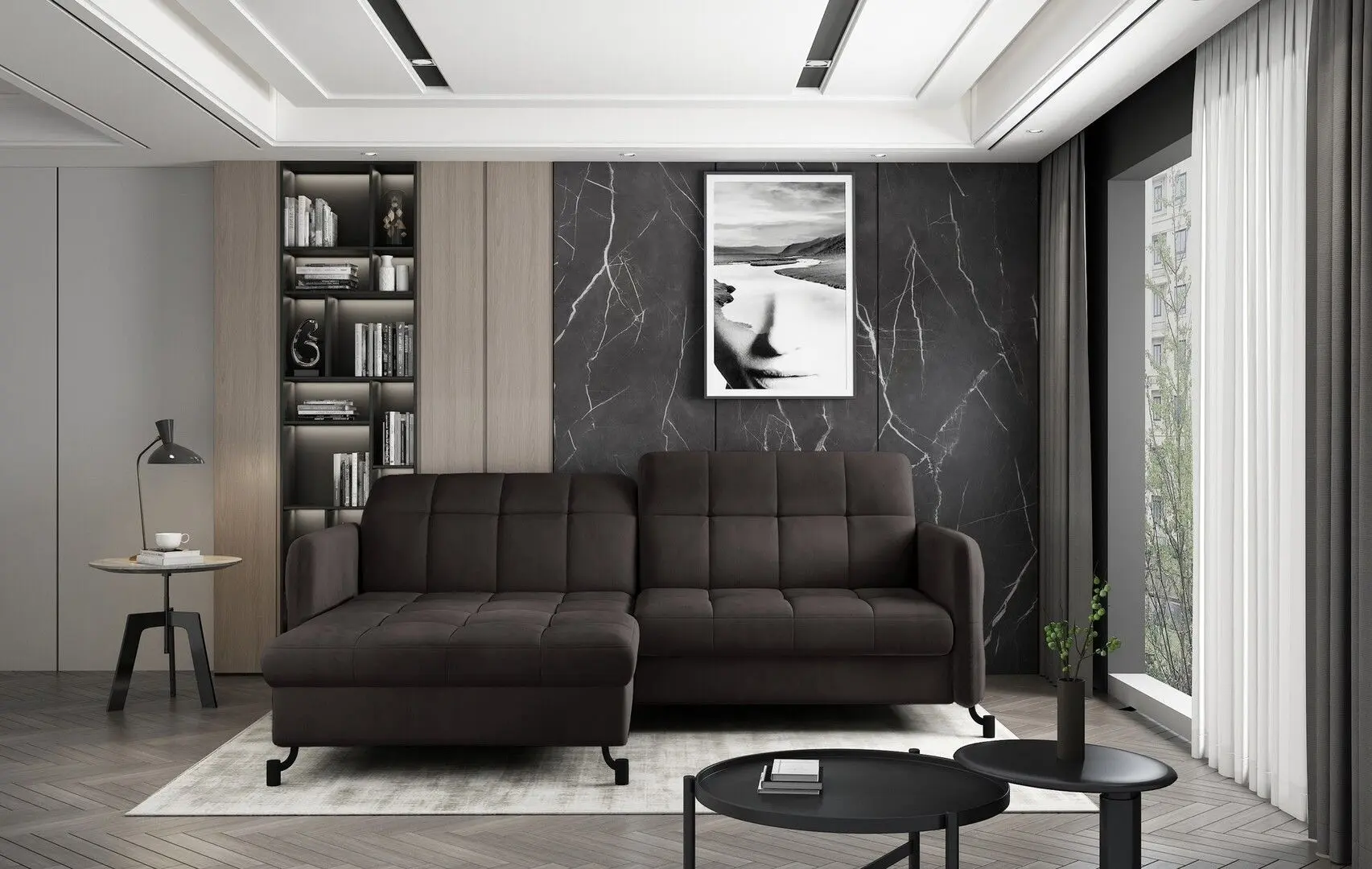 Canapea de colt Eltap Lorelle Matt Velvet 29 Right (Brown Dark)