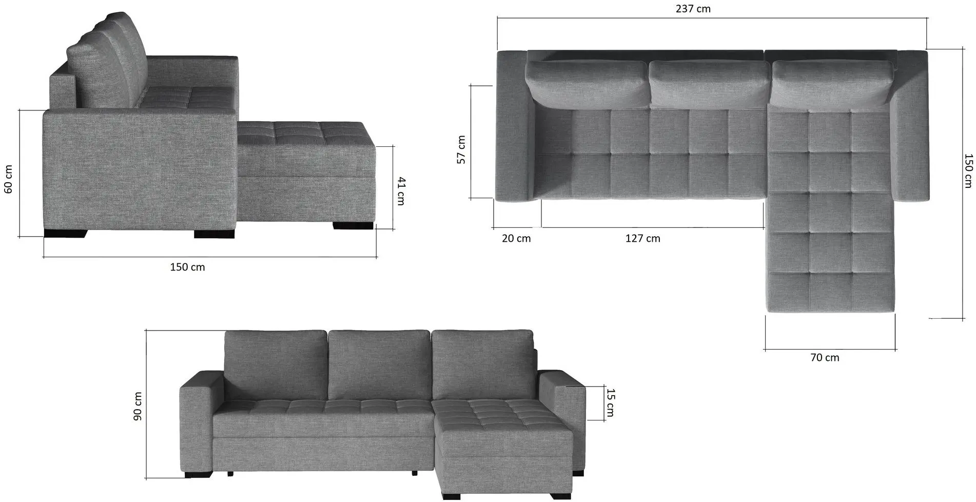 Canapea de colt Eltap Newark Sawana 21/Sawana 05 (Gray/Gray Dark)