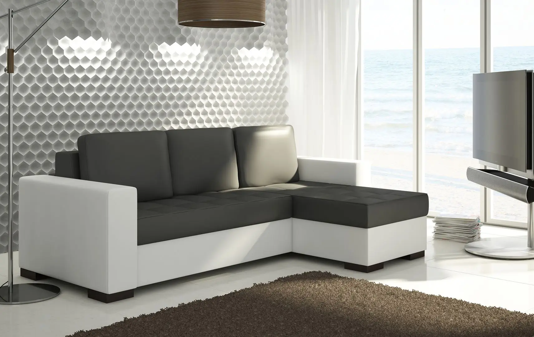 Canapea de colt Eltap Newark Soft 11/Soft 17 (Black/White)