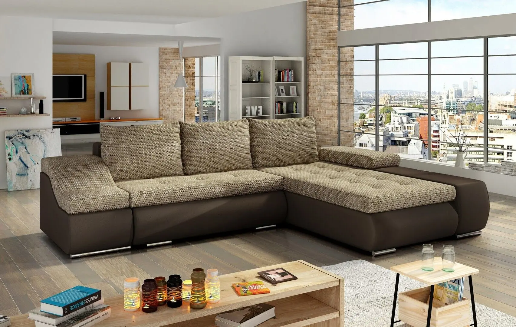 Диван угловой Eltap Ontario Berlin 03/Soft 66 Left (Beige/Brown Dark)