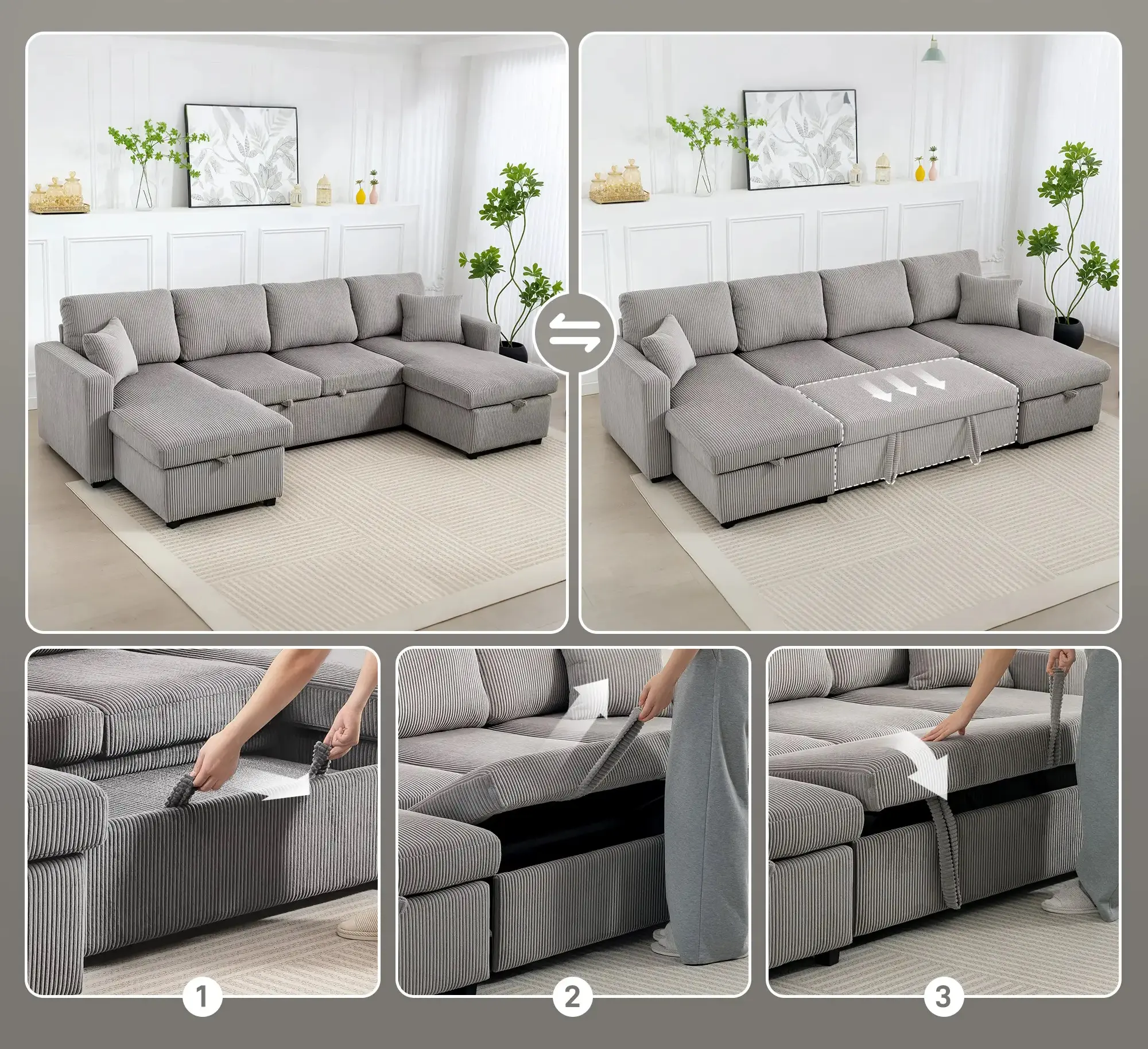Диван раскладной Homcom 83B-573V01LG (Light Grey) - 3