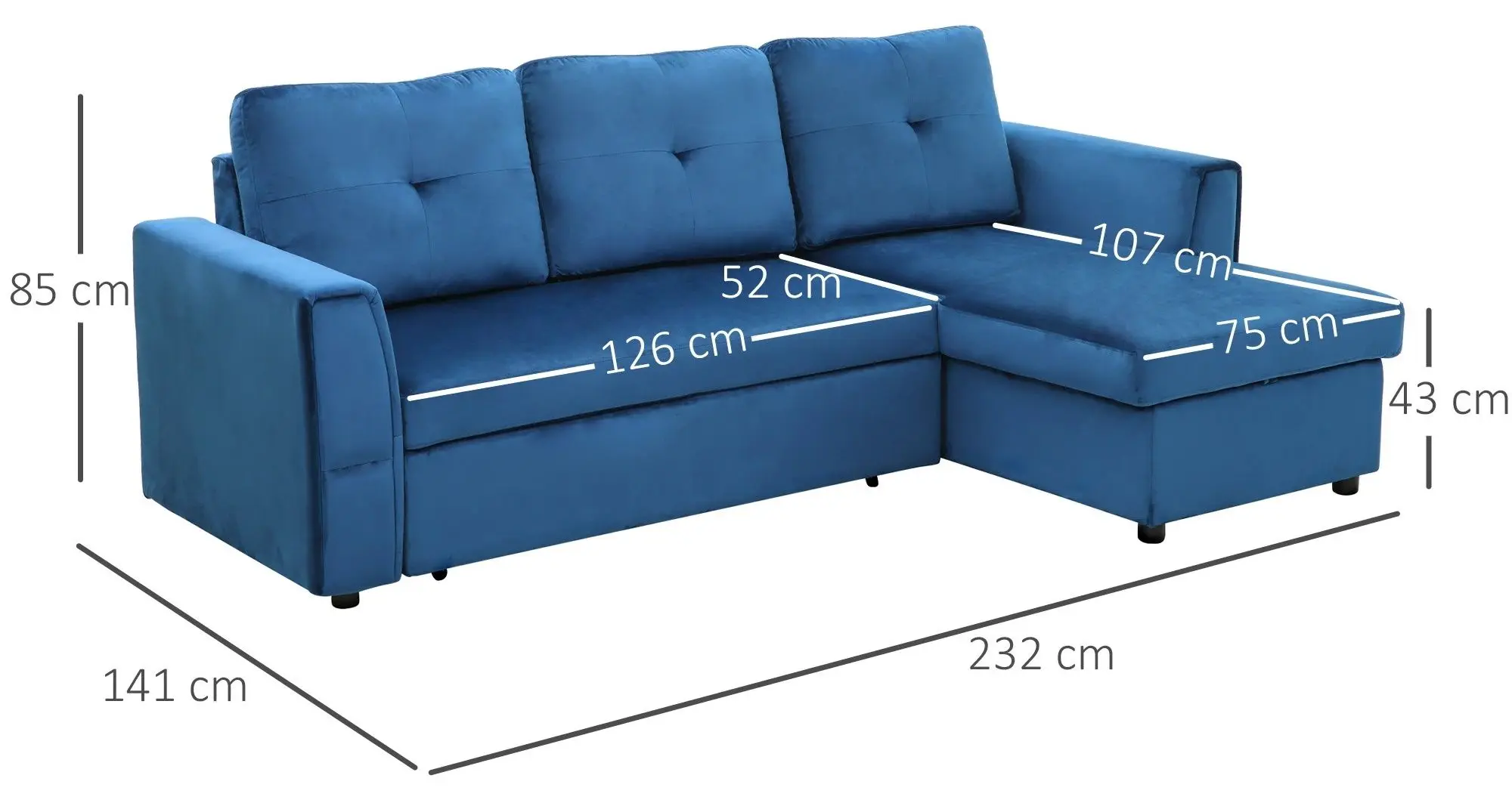 Диван угловой Homcom 839-191 232x141x85 cm (Blue)