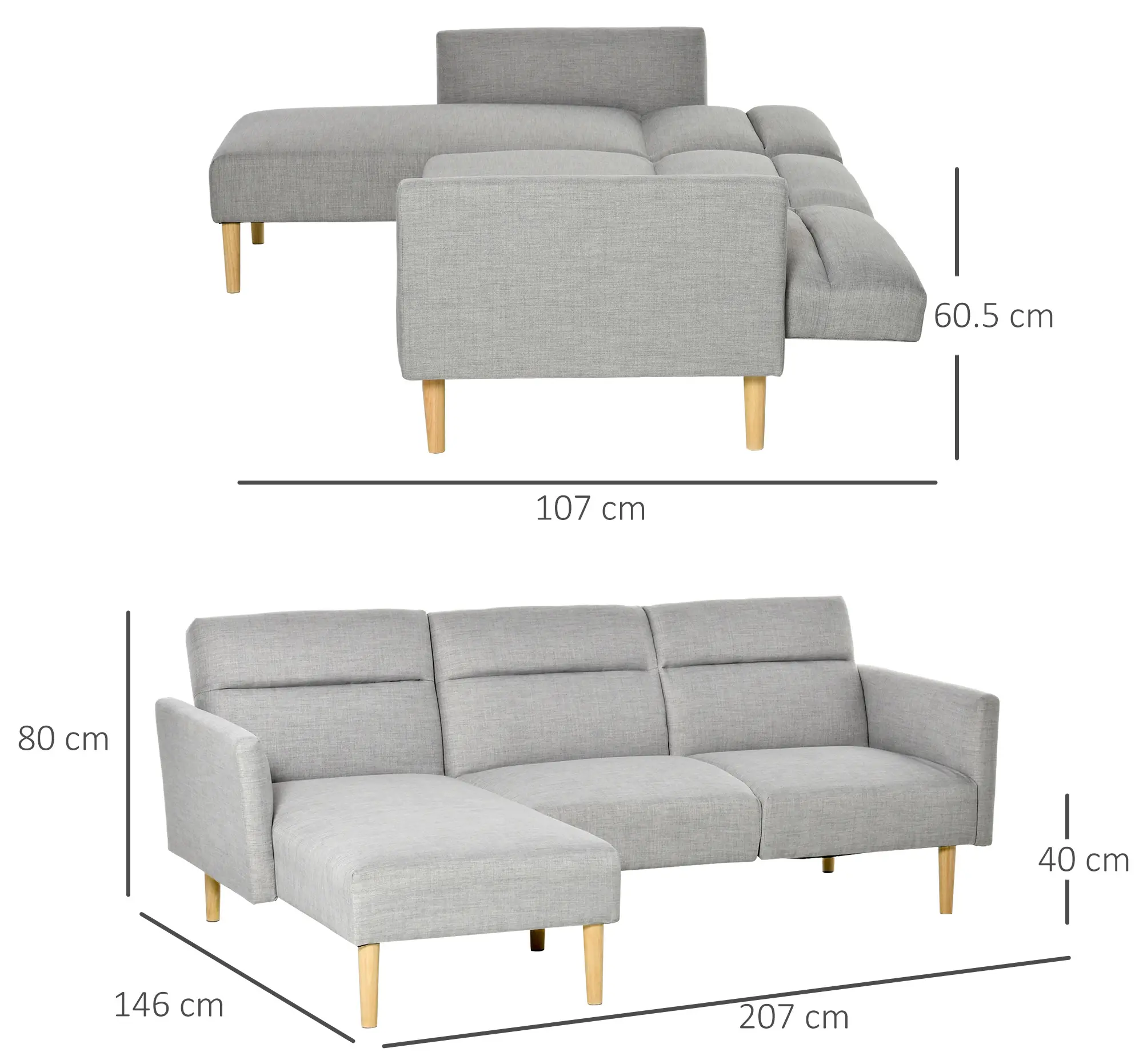 Canapea de colt Homcom 839-085 (Light Grey) - 4