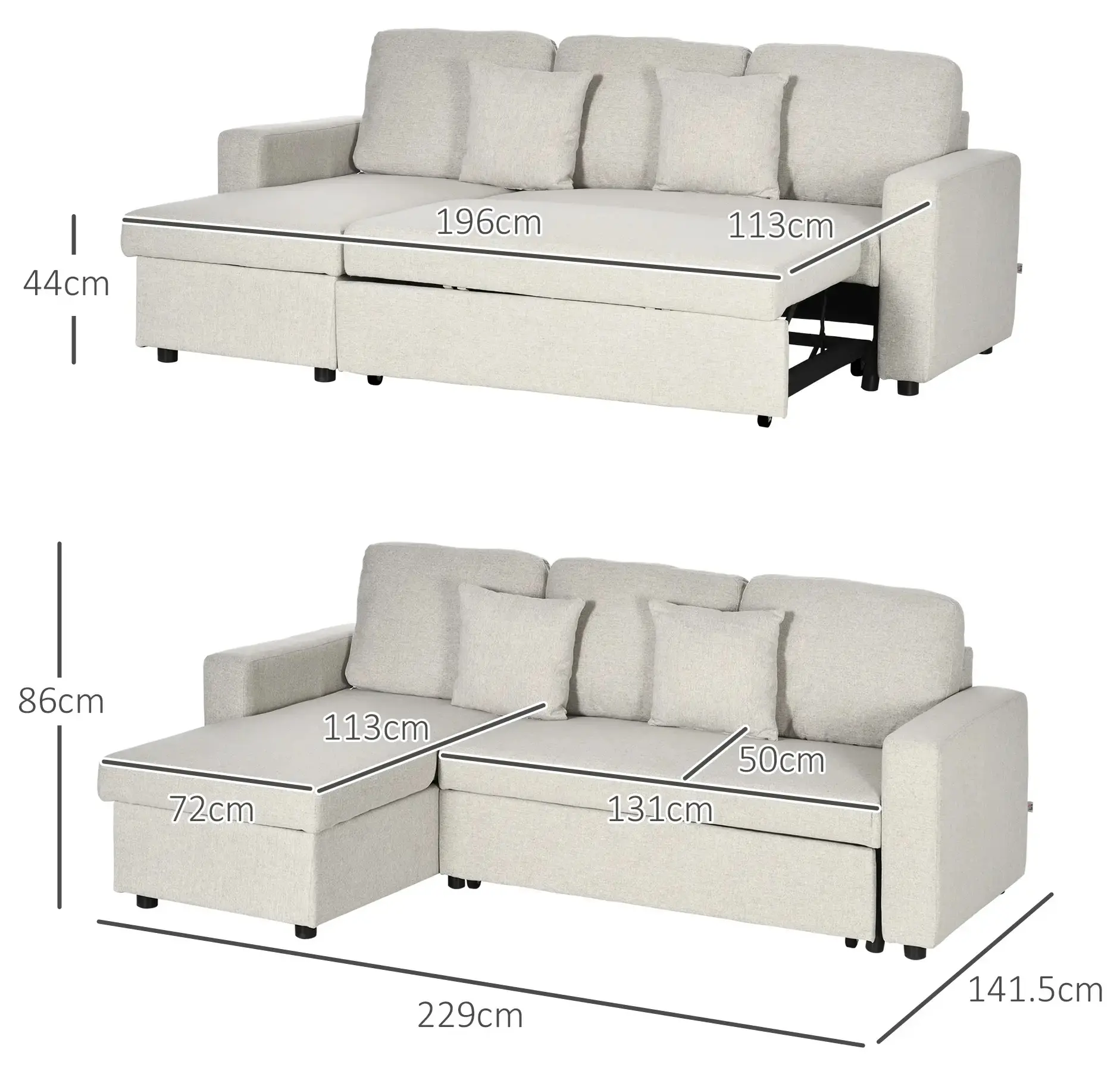 Угловой диван Homcom 839-468V81CW (Cream White) - 4