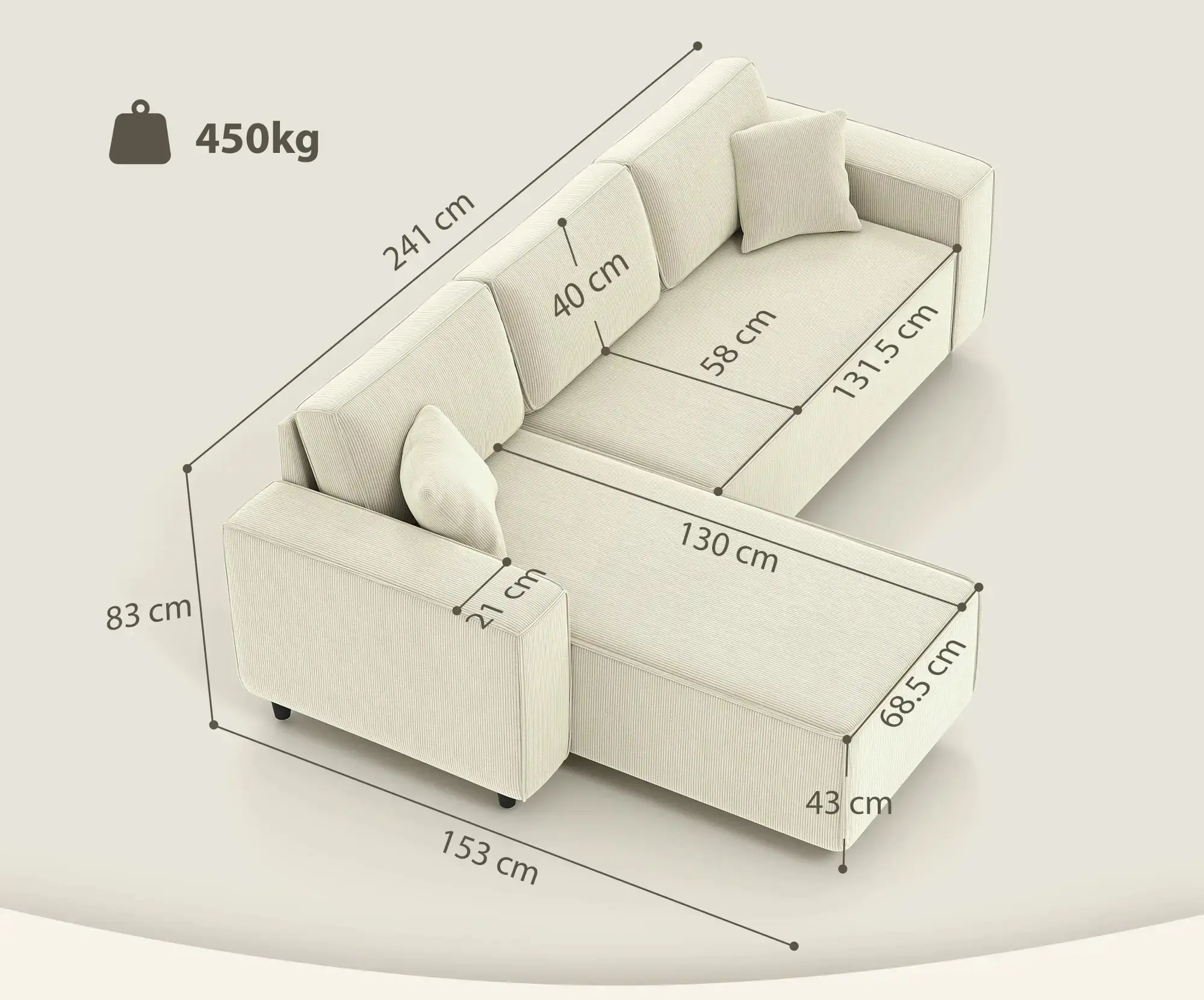 Угловой диван Homcom 83B-352V00CW (Cream White) - 4
