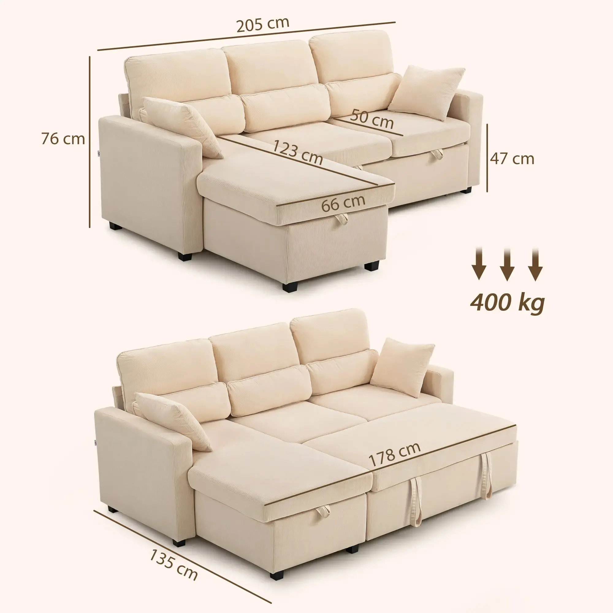 Угловой диван Homcom 83B-565V00BG (Beige) - 3
