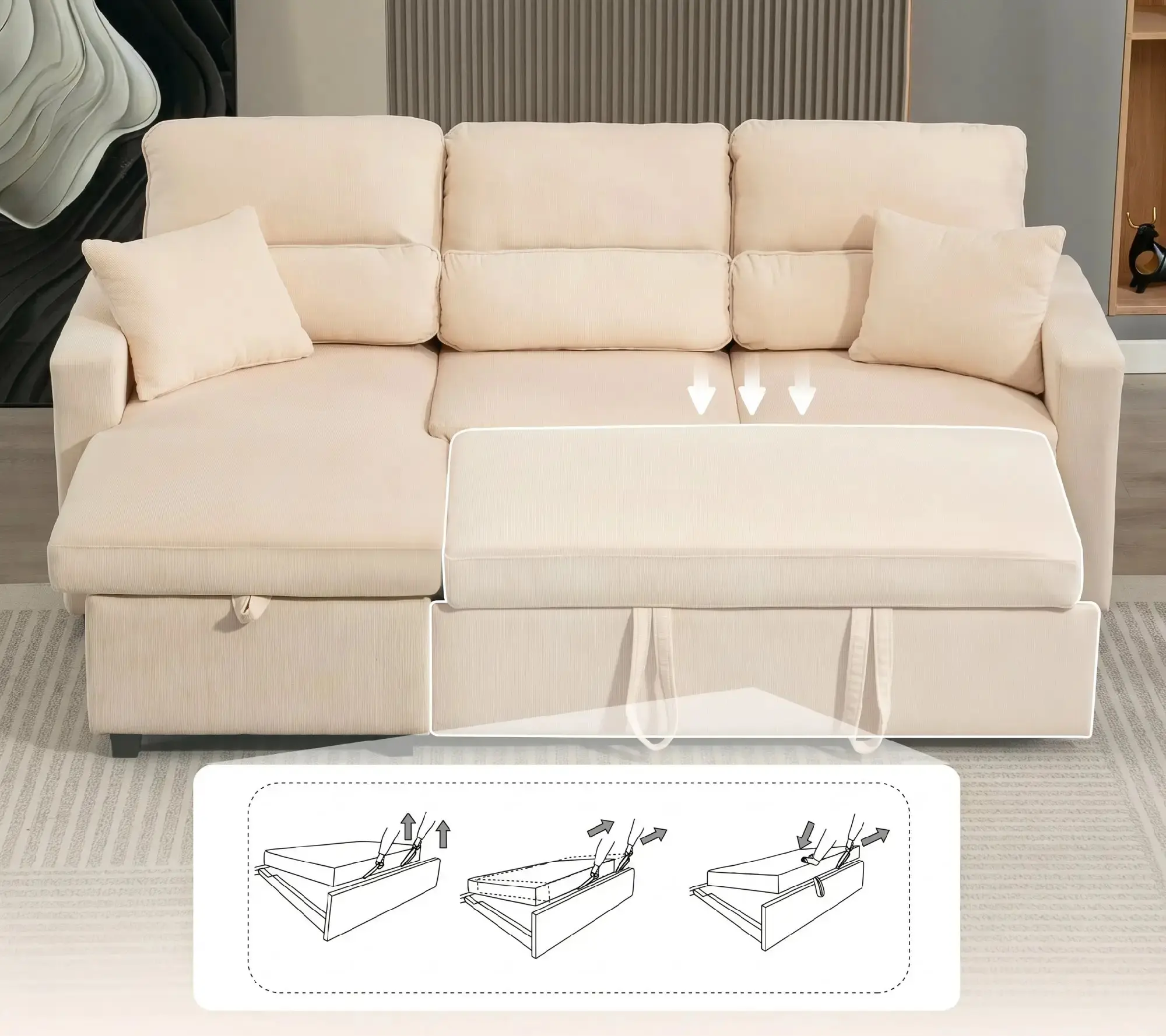 Угловой диван Homcom 83B-565V00BG (Beige) - 4