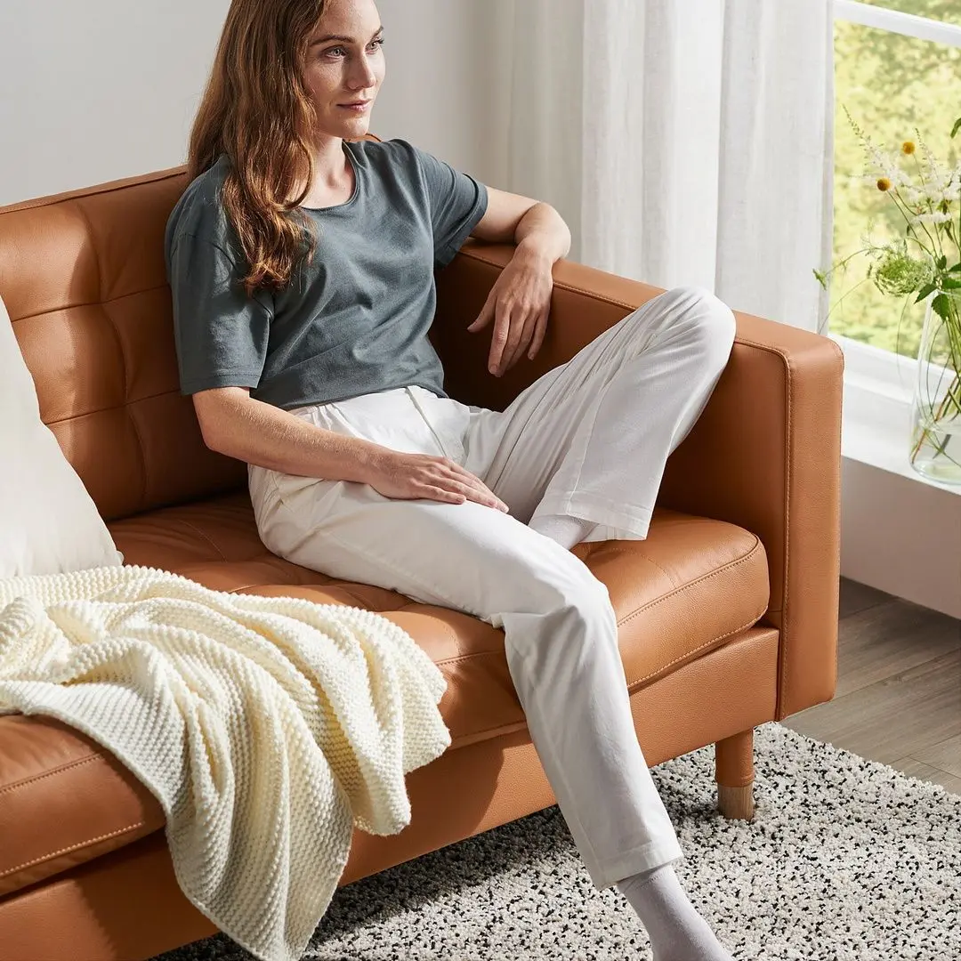 Canapea Ikea Landskrona 3-locuri/1 sezlong/Lemn (Grann/Bomstad Maro-auriu)