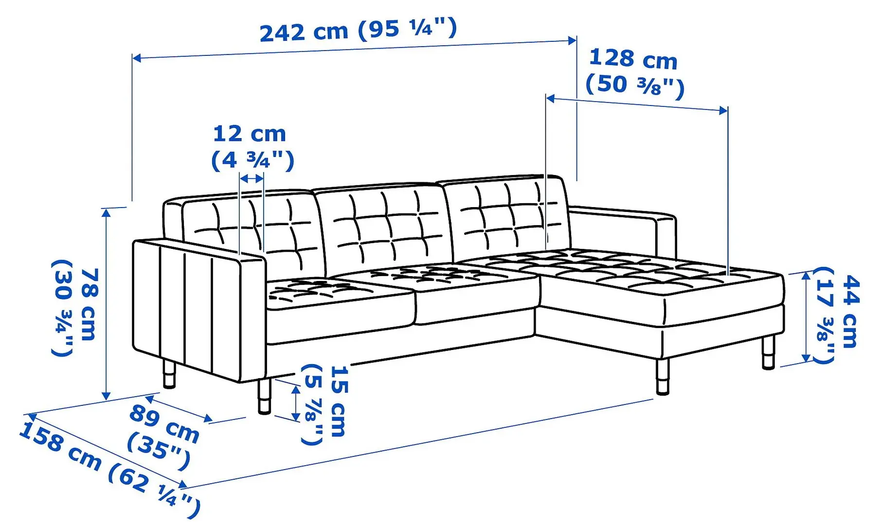 Canapea Ikea Landskrona 3-locuri/1 sezlong/Lemn (Grann/Bomstad Maro-auriu)