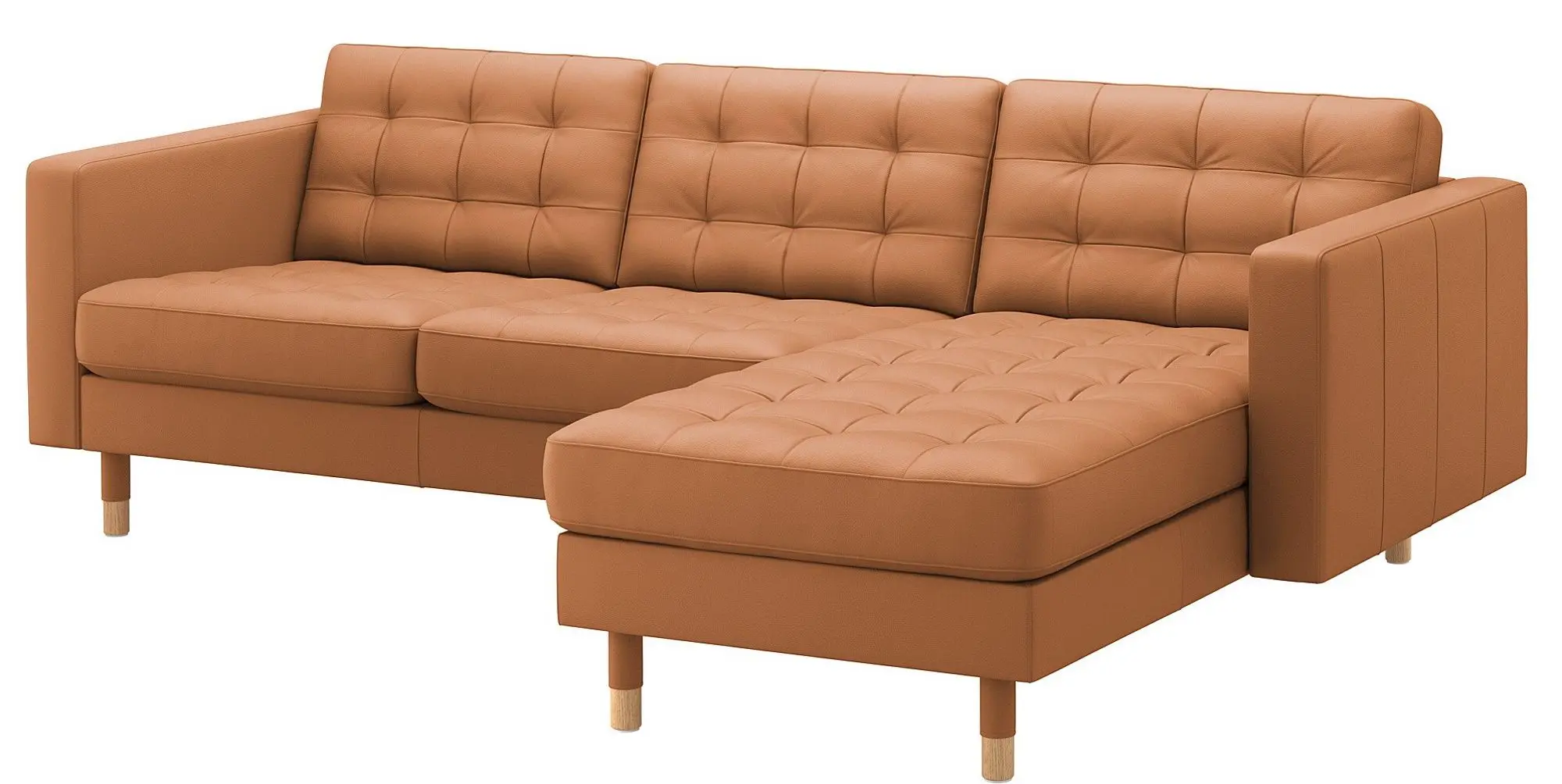 Canapea Ikea Landskrona 3-locuri/1 sezlong/Lemn (Grann/Bomstad Maro-auriu)