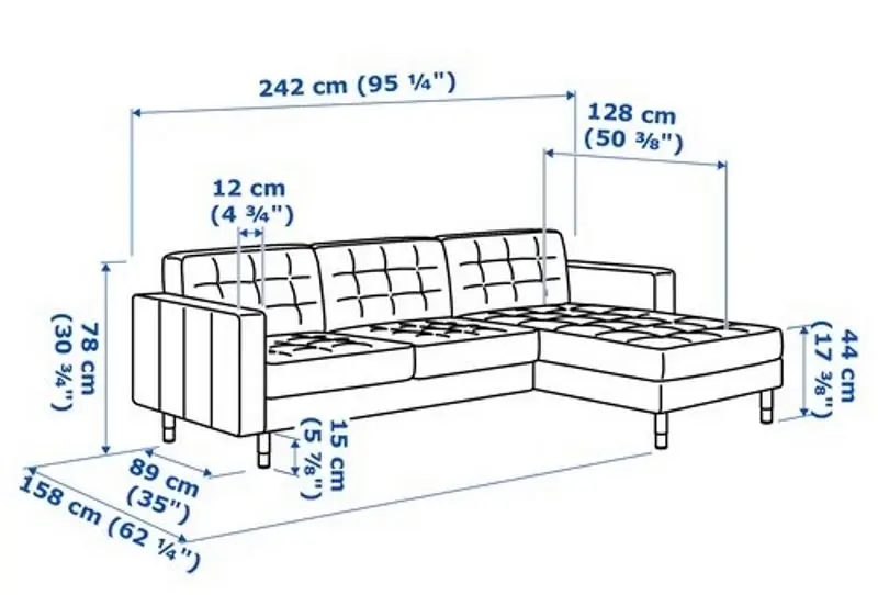 Canapea Ikea Landskrona 3-locuri/1 sezlong/Metal (Gunnared Gri Inchis)