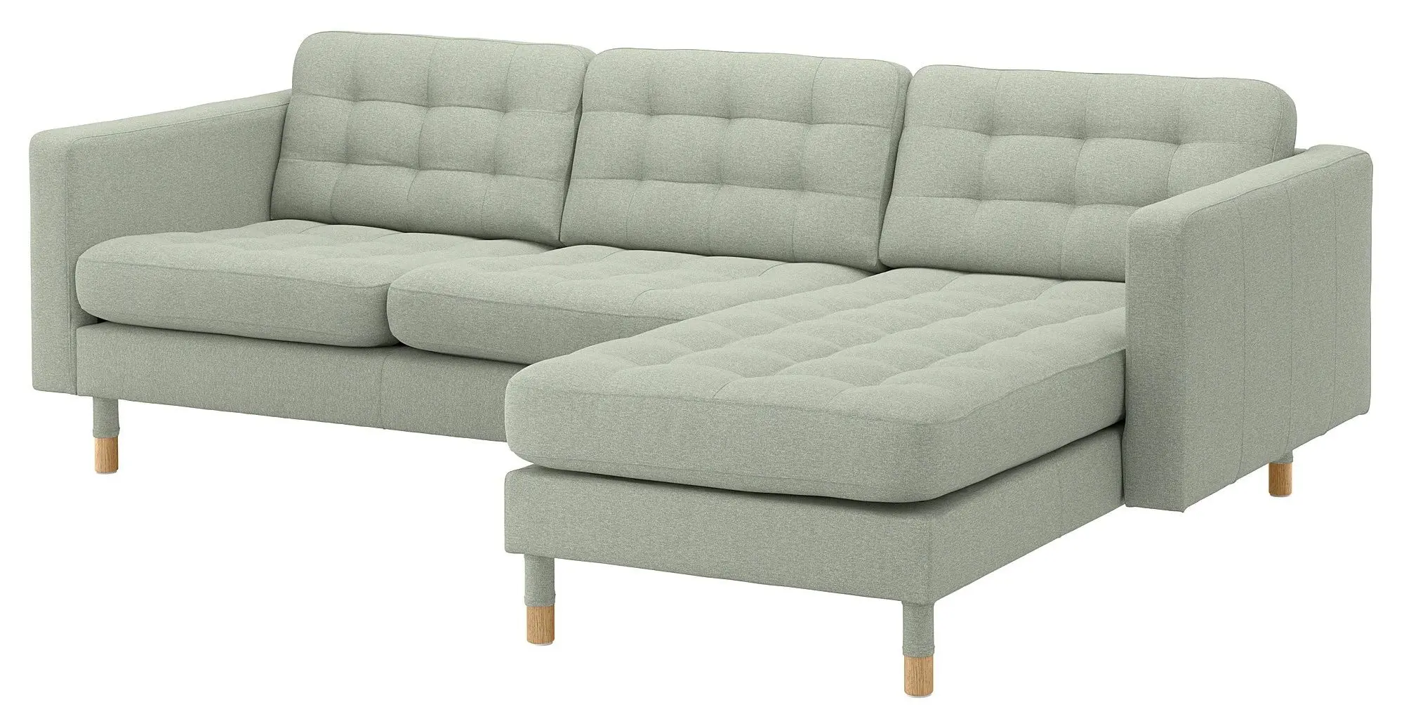 Canapea Ikea Landskrona 3 locuri cu sezlong (Gunnared Verde deschis/Lemn)