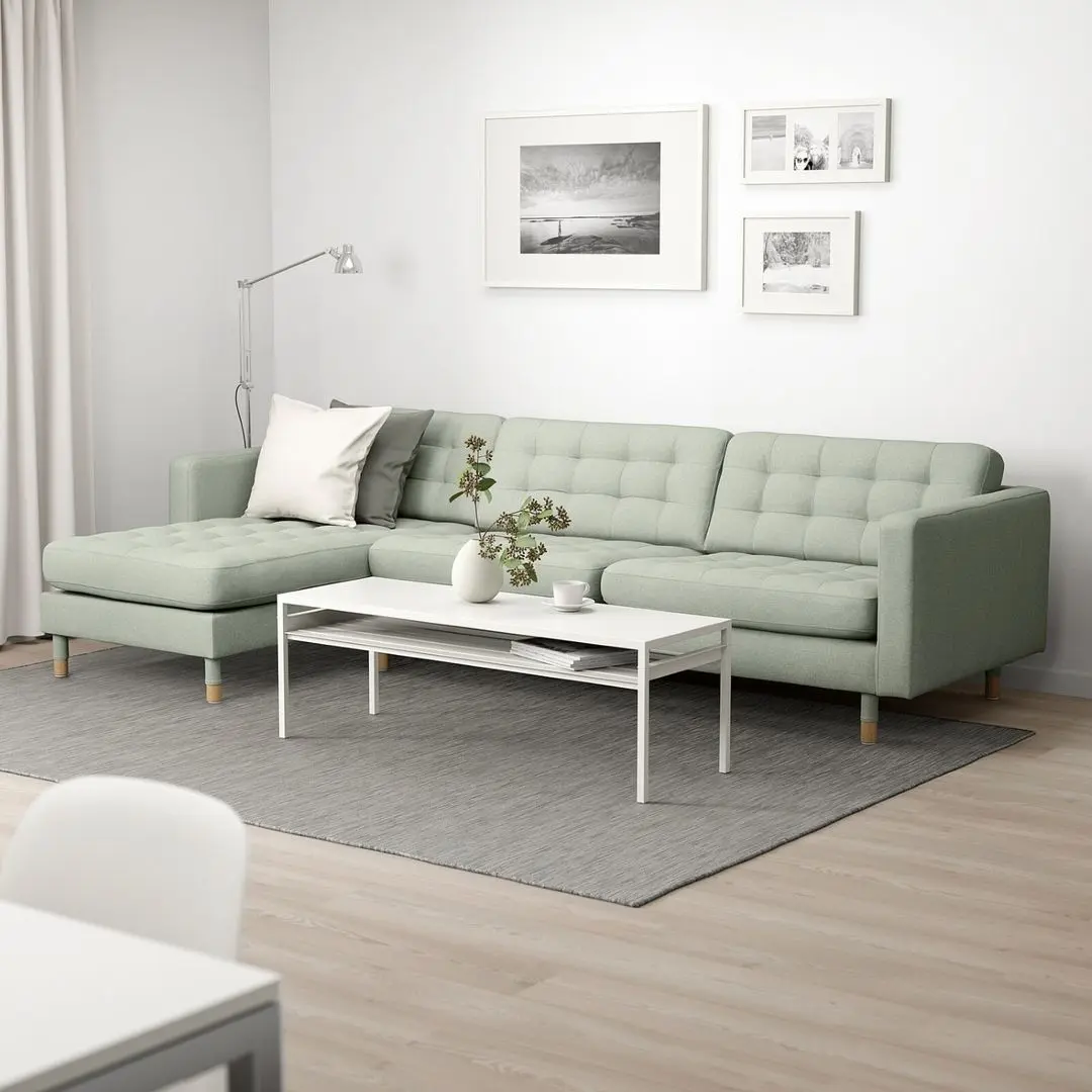 Canapea Ikea Landskrona 4-locuri/1 sezlong/Lemn (Gunnared Verde Deschis)
