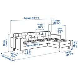 Canapea Ikea Landskrona 3 locuri cu sezlong (Gunnared Gri inchis/Metal) Thumb
