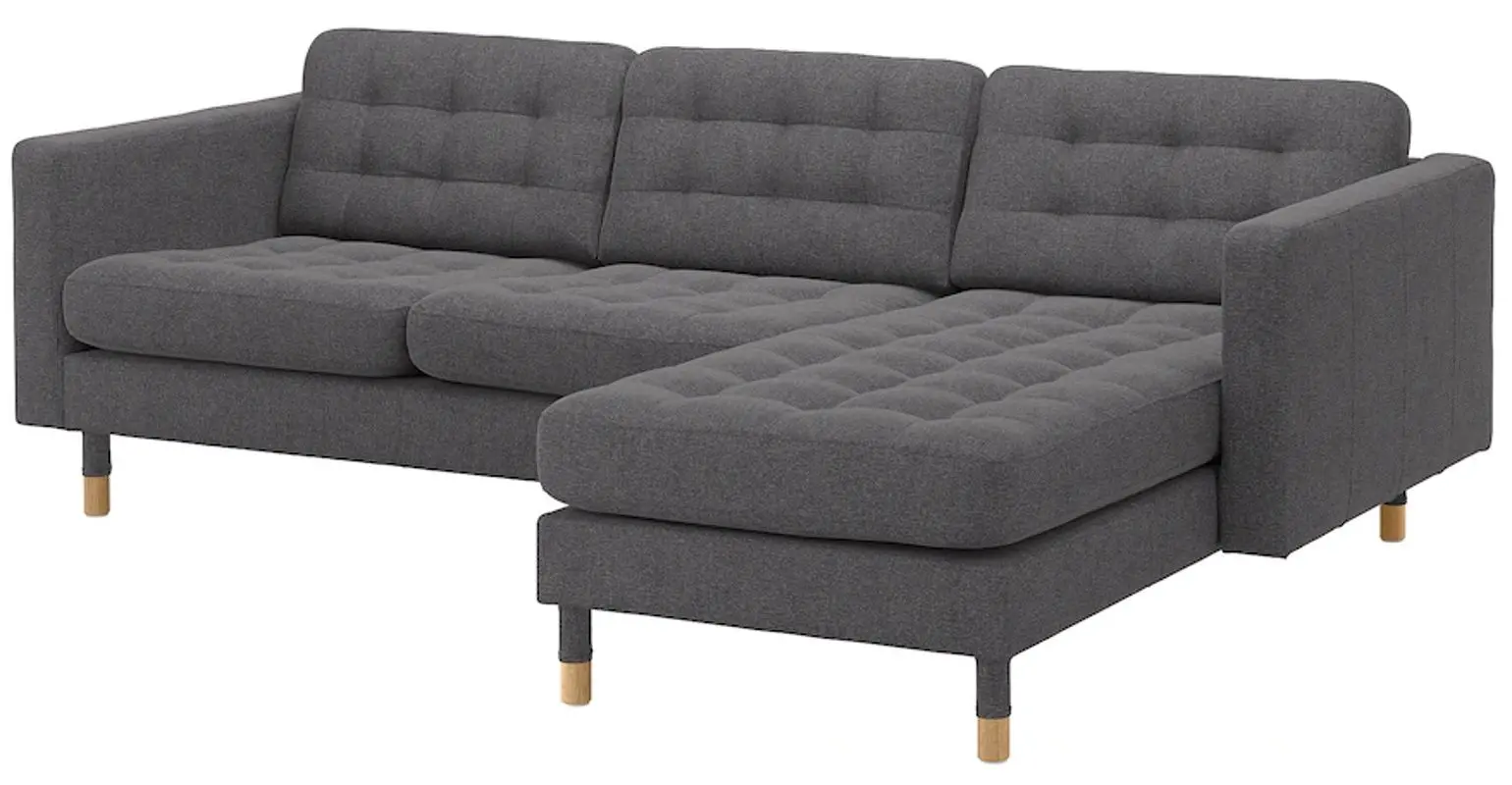 Canapea Ikea Landskrona 3 locuri cu sezlong (Gunnared Gri inchis/Metal)