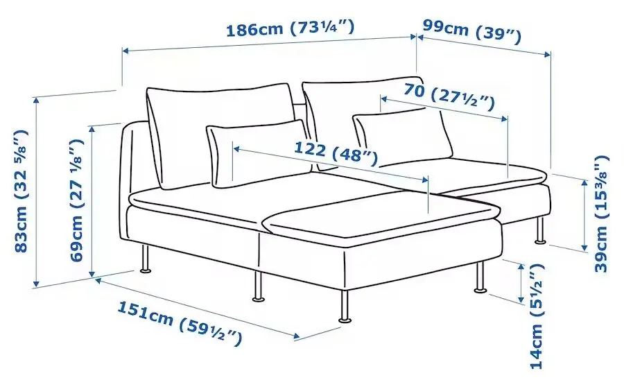 Canapea Ikea Soderhamn 2-locuri cu sezlong (Fridtuna Bej Deschis)