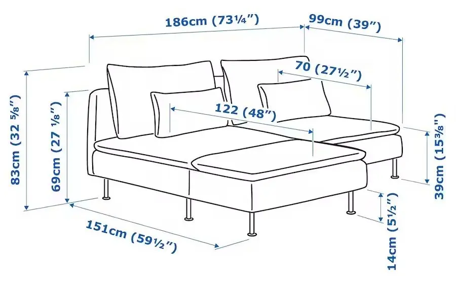 Диван Ikea Soderhamn 2-местный с шезлонгом (Тонеруд Серый)