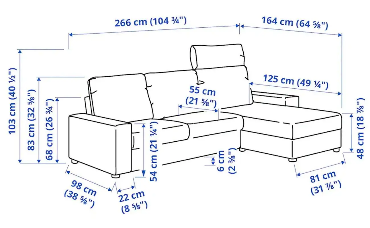 Canapea de colt Ikea Vimle 3-locuri/tetiera/sezlong/brate late (Gunnared Bej)