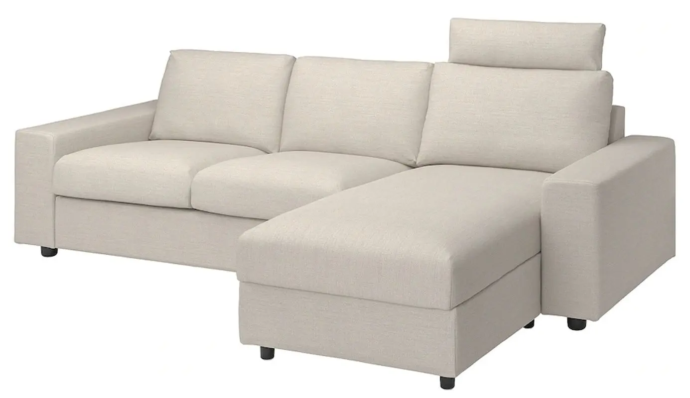 Canapea de colt Ikea Vimle 3-locuri/tetiera/sezlong/brate late (Gunnared Bej)