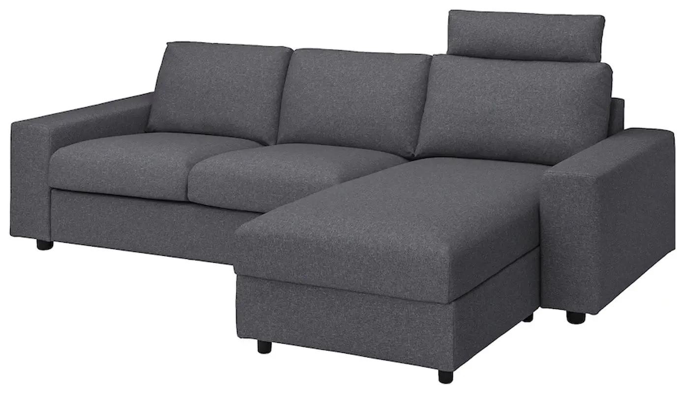 Диван Ikea Vimle 3-местный/подголовник/шезлонг/широкие подлокотники (Гуннаред Классический Серый)