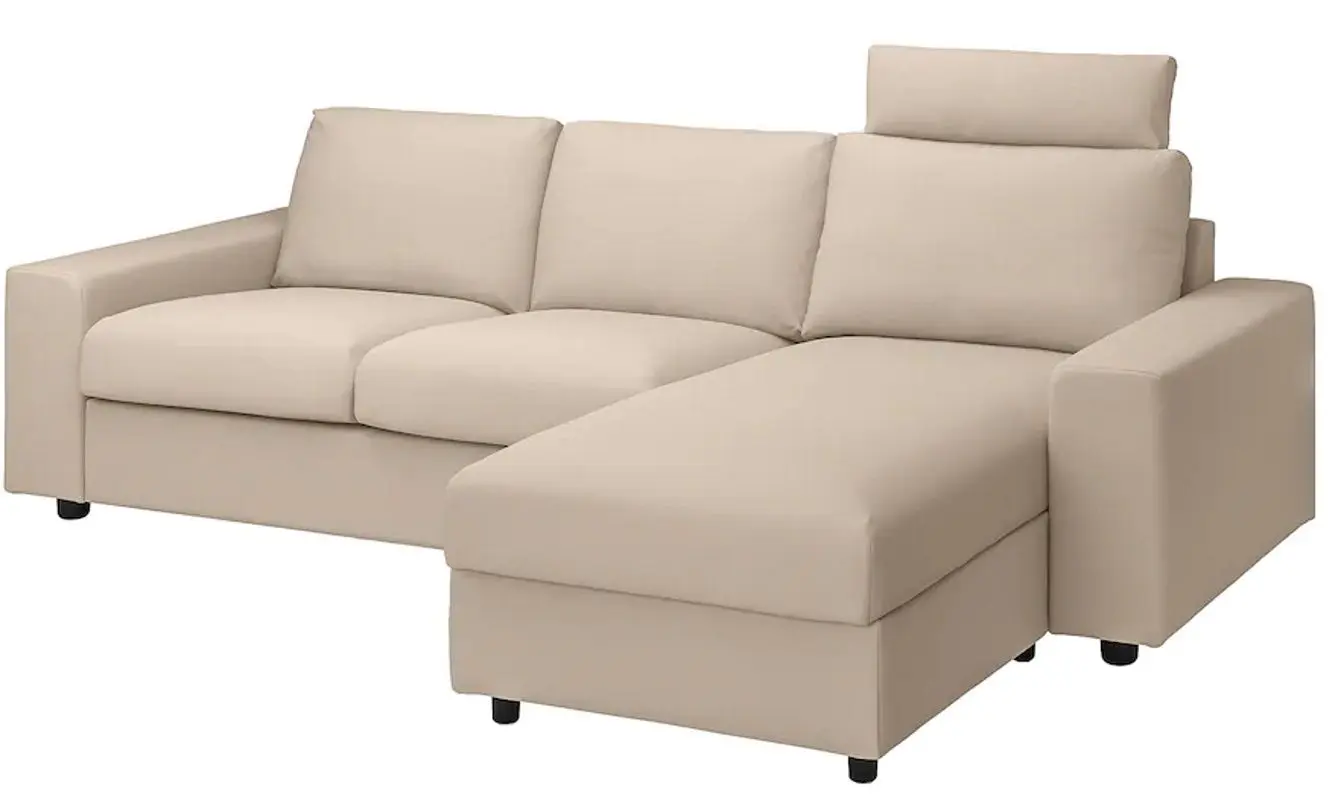 Диван угловой Ikea Vimle 3-местный/подголовник/шезлонг/широкие подлокотники (Халларп Бежевый)