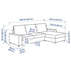 Canapea de colt Ikea Vimle 3-locuri/sezlong/braţe late (Gunnared Gri Mediu) Thumb