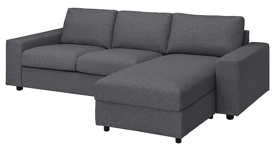 Canapea de colt Ikea Vimle 3-locuri/sezlong/braţe late (Gunnared Gri Mediu)