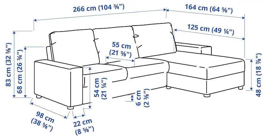 Диван угловой Ikea Vimle 3-местный/шезлонг/широкие подлокотники (Халларп Бежевый)