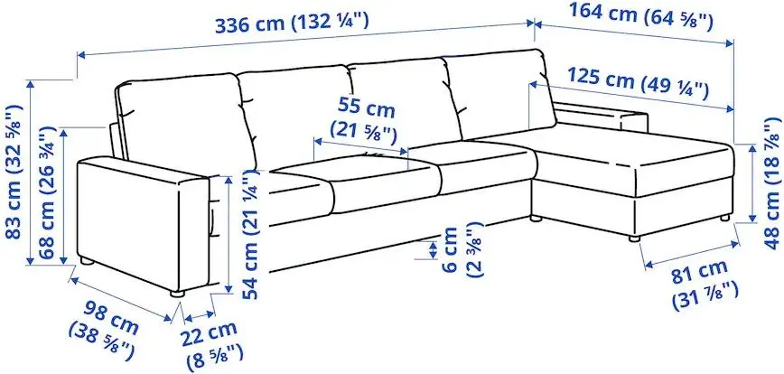 Диван Ikea Vimle 4-местный/шезлонг/широкие подлокотники (Халларп Бежевый)