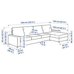 Canapea Ikea Vimle 4-locuri/sezlong/braţe late (Hallarp Gri) Thumb