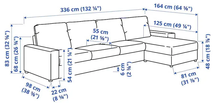 Canapea Ikea Vimle 4-locuri/sezlong/braţe late (Hallarp Gri)