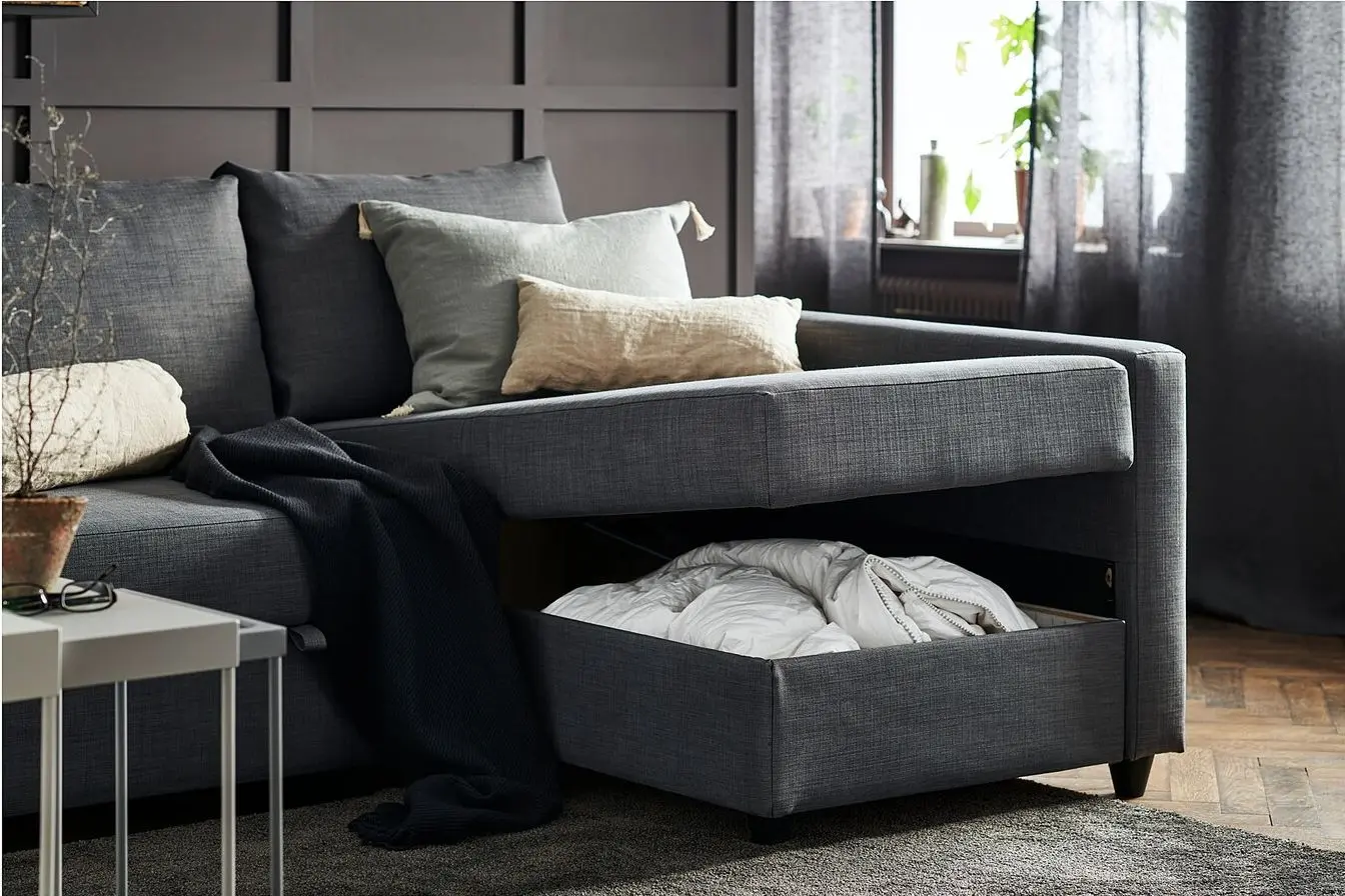 Canapea de colt Ikea Friheten/Klagshamn cu depozitare (Skiftebo Gri Inchis)