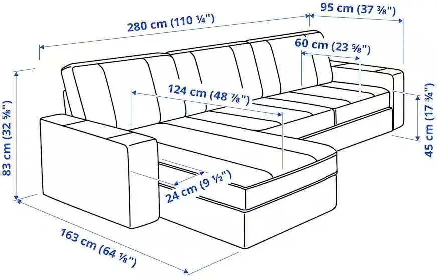 Canapea de colt Ikea Kivik 3-locuri/sezlong (Grann/Bomstad Negru)