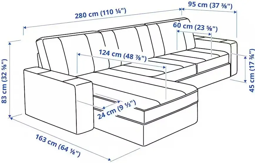 Canapea de colt Ikea Kivik 3-locuri/sezlong (Kelinge Gri-Turcoaz)