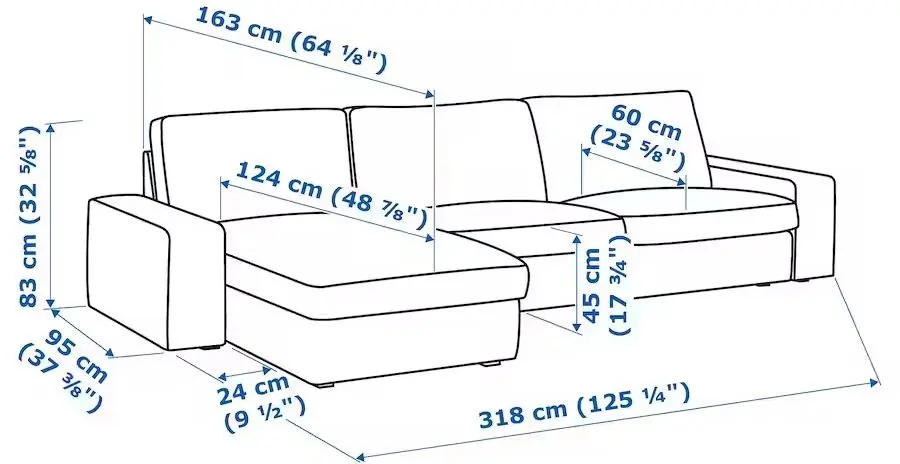Canapea de colt Ikea Kivik 4-locuri/sezlong (Grann/Bomstad Negru)