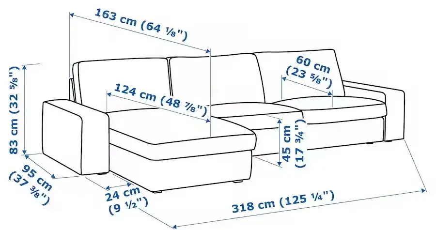 Canapea de colt Ikea Kivik 4-locuri/sezlong (Kelinge Gri-Turcoaz)
