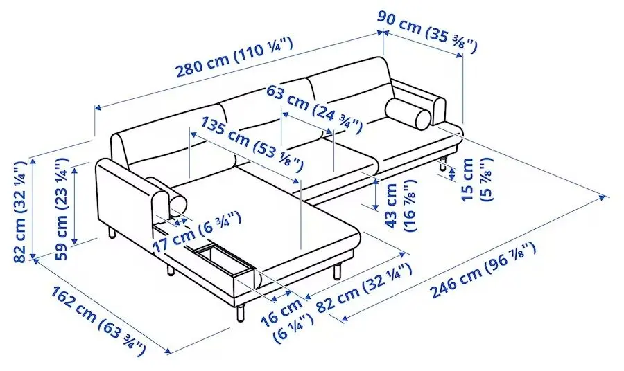 Canapea de colt Ikea Langaryd 3-locuri/sezlong stanga (Lejde Gri/Negru)
