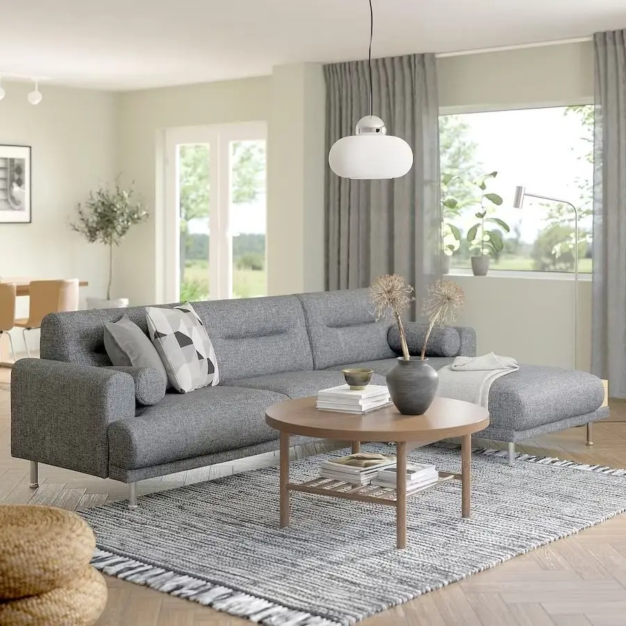 Canapea de colt Ikea Langaryd 3-locuri/sezlong dreapta (Lejde Gri/Negru)