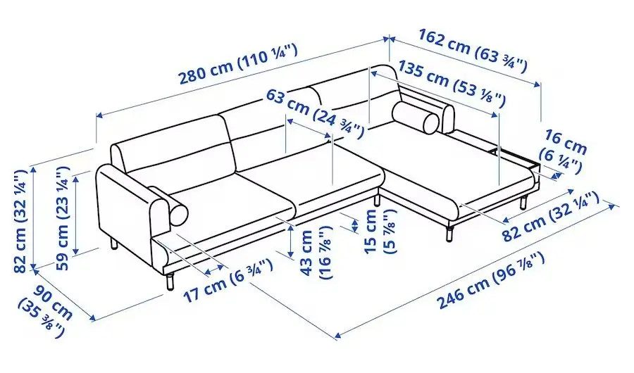 Canapea de colt Ikea Langaryd 3-locuri/sezlong dreapta (Lejde Gri/Negru)