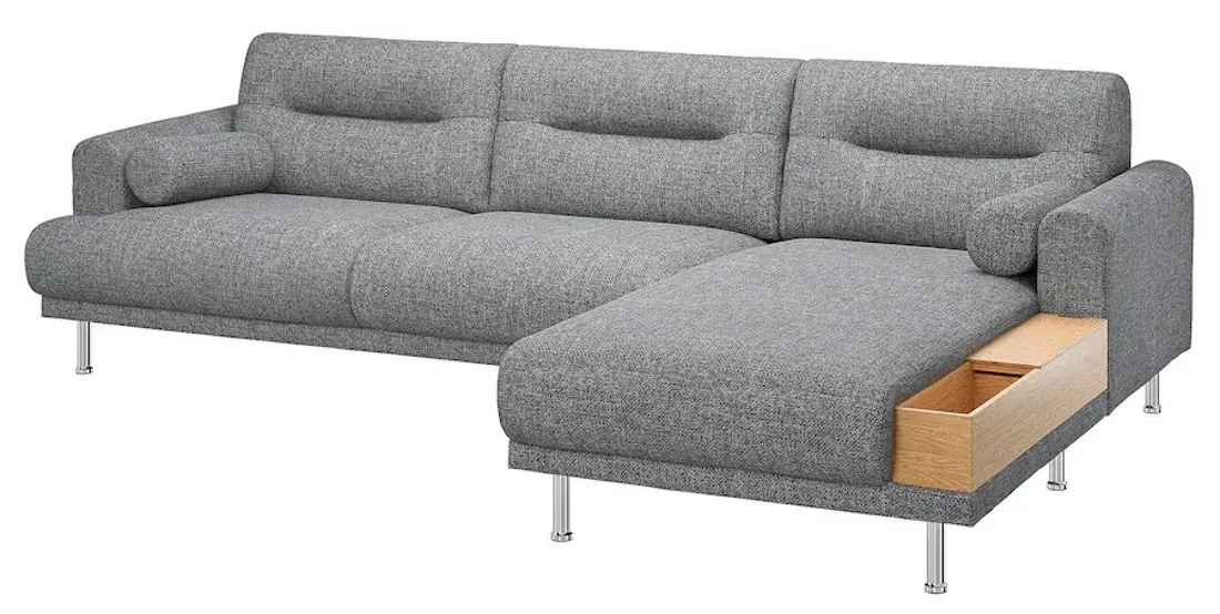 Canapea de colt Ikea Langaryd 3-locuri/sezlong dreapta (Lejde Gri/Negru)